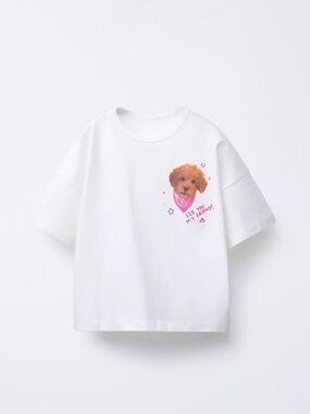 Zara kids White Tee with Brown Puppy and Pink Accents in